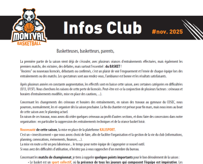 Lettre d'informations club novembre 2025